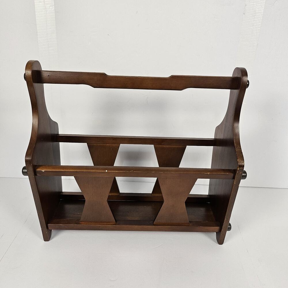Vintage Wooden Magazine Rack / Book Holder Mid Century Modern Geometric Shelf